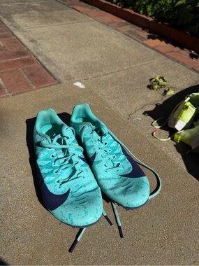 Nike Teal Zoom Rival Running Shoes Track Cross Country Spikes with Navy Swoosh